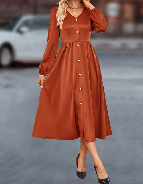 Load image into Gallery viewer, V-Neck Balloon Sleeve Midi Dress
