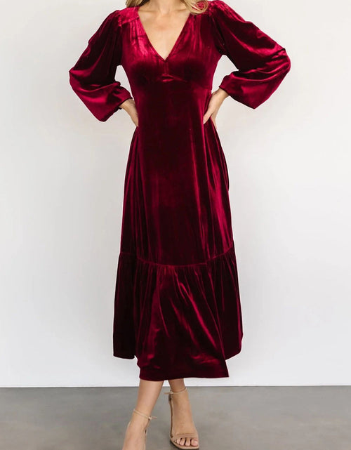 Load image into Gallery viewer, V-Neck Long Sleeve Midi Velvet Dress
