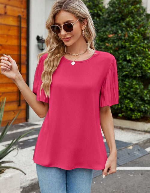 Load image into Gallery viewer, Pleated Flutter Sleeve Round Neck Blouse
