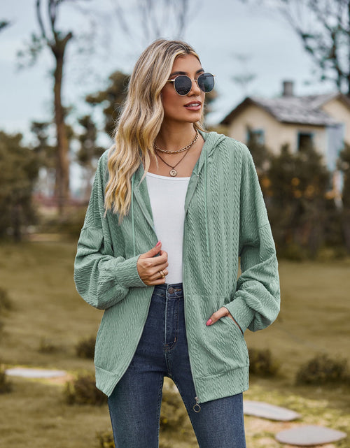 Load image into Gallery viewer, Zip Up Drawstring Long Sleeve Hooded Jacket
