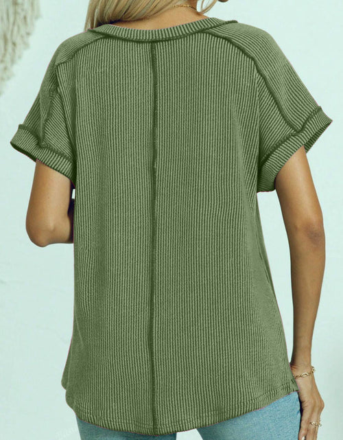 Load image into Gallery viewer, Exposed Seam V-Neck Short Sleeve Top
