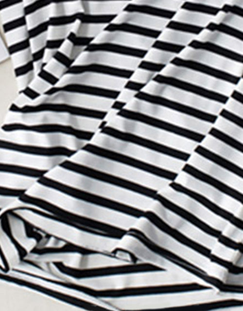 Load image into Gallery viewer, Striped Round Neck Short Sleeve T-Shirt with Bra

