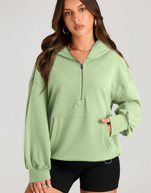 Load image into Gallery viewer, Pocketed Half Zip Long Sleeve Hoodie

