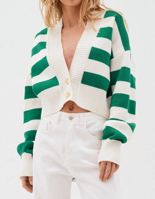 Load image into Gallery viewer, Striped Button Down Drop Shoulder Cardigan
