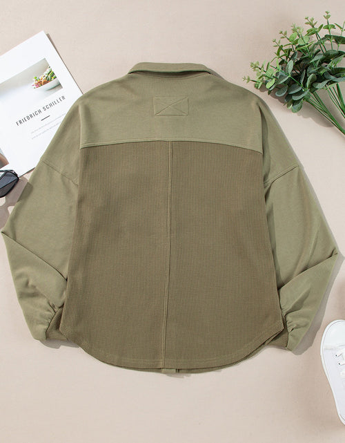 Load image into Gallery viewer, Waffle-Knit Collared Neck Long Sleeve Shacket
