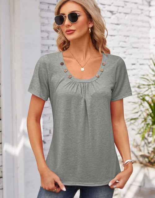 Load image into Gallery viewer, Decorative Button Scoop Neck T-Shirt
