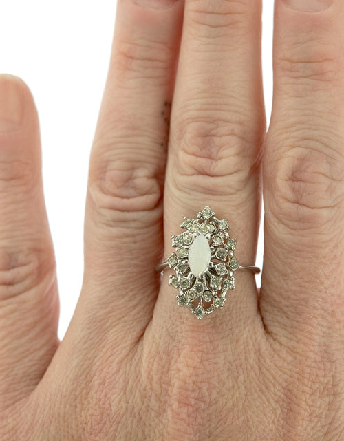 Load image into Gallery viewer, Vintage Ring Genuine Opal with Clear and Ruby Austrian Crystals 18kt Yellow Gold Electroplated by PVD Vintage Jewelry
