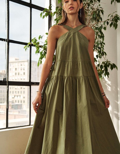 Load image into Gallery viewer, ADORA Crisscross Wide Strap Drawstring Detail Midi Dress
