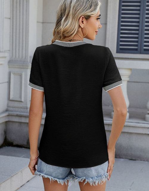 Load image into Gallery viewer, Contrast Trim Round Neck Short Sleeve T-Shirt
