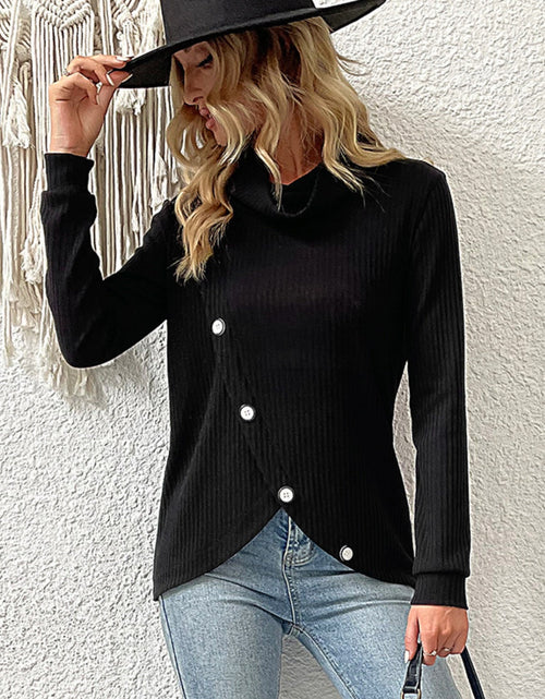 Load image into Gallery viewer, Decorative Button Turtleneck Long Sleeve T-Shirt

