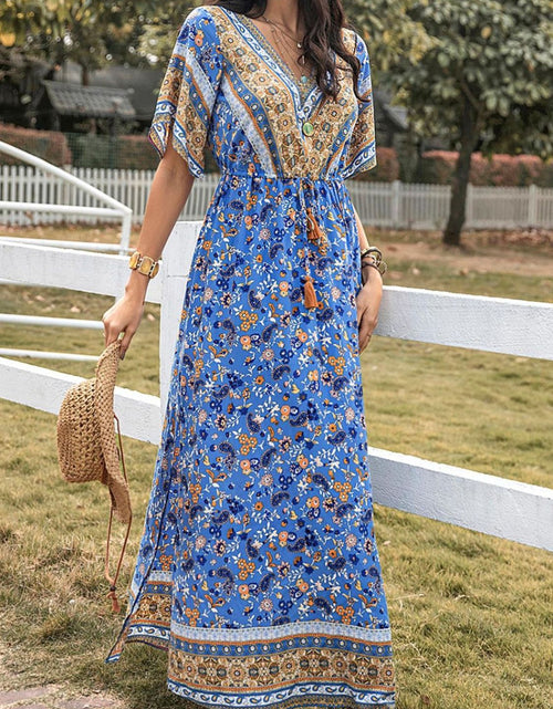 Load image into Gallery viewer, Slit Printed V-Neck Half Sleeve Maxi Dress
