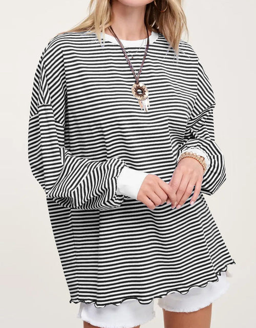 Load image into Gallery viewer, Contrast Striped Long Sleeve Sweatshirt
