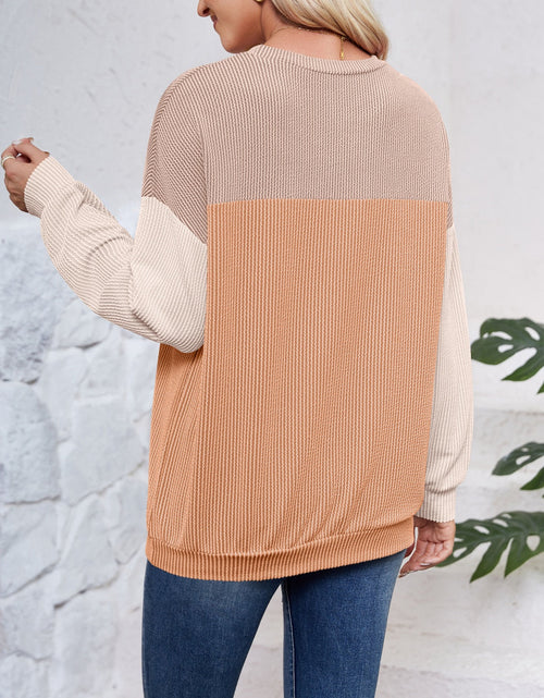 Load image into Gallery viewer, Lovelet Color Block Round Neck Long Sleeve Sweatshirt
