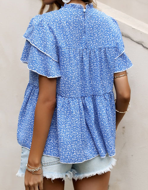 Load image into Gallery viewer, Perfee Ditsy Floral Layered Flutter Sleeve Blouse

