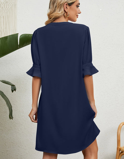 Load image into Gallery viewer, Notched Flounce Sleeve Mini Dress

