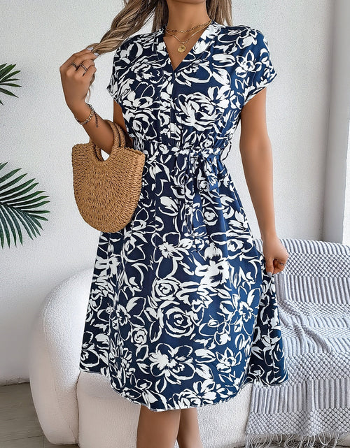 Load image into Gallery viewer, Printed V-Neck Short Sleeve Dress
