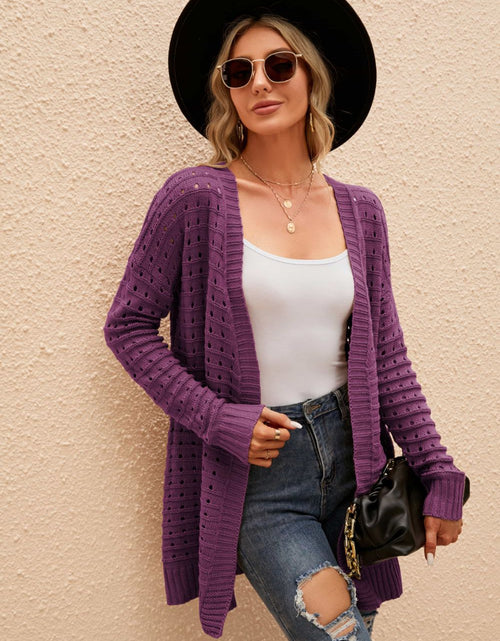 Load image into Gallery viewer, Openwork Horizontal Ribbing Open Front Cardigan
