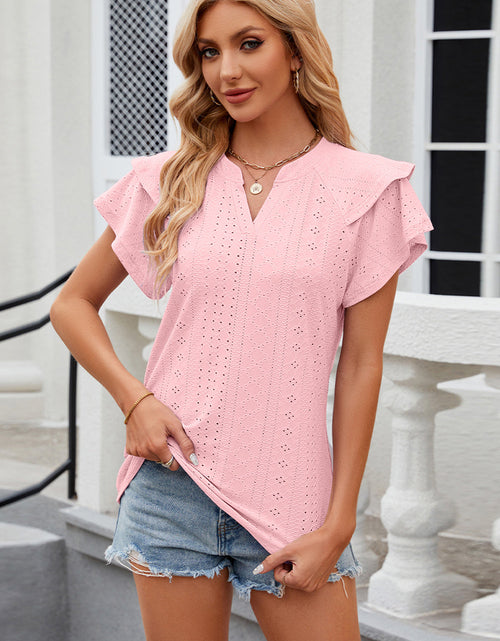 Load image into Gallery viewer, Eyelet Notched Short Sleeve T-Shirt
