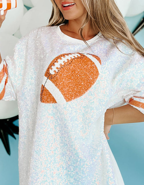 Load image into Gallery viewer, Sequin Football Round Neck Half Sleeve Oversize Top
