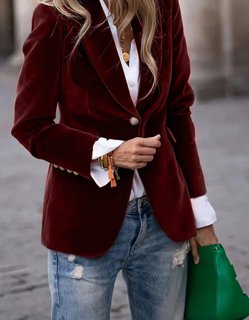 Load image into Gallery viewer, One Button Lapel Collar Long Sleeve Blazer
