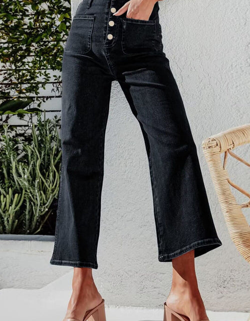 Load image into Gallery viewer, Button Fly Cropped Wide Leg Jeans
