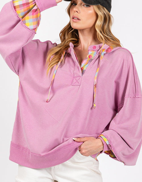 Load image into Gallery viewer, SAGE + FIG Full Size Plaid Print Washed Hoodie
