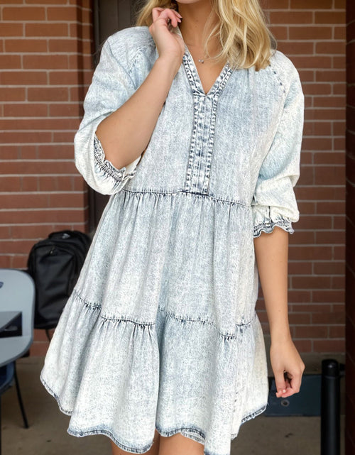Load image into Gallery viewer, V-Neck Half Sleeve Mini Denim Dress
