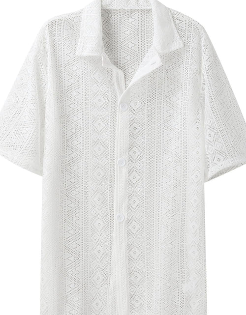 Load image into Gallery viewer, Men's Full Size Lace Half Sleeve Button Down Shirt Plus Size

