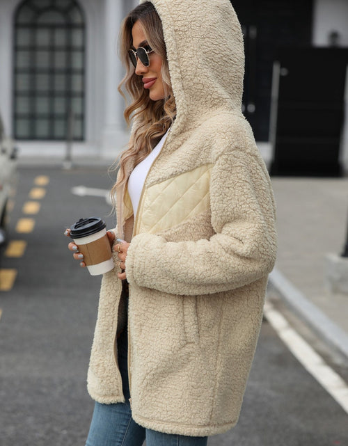 Load image into Gallery viewer, Fuzzy Zip Up Long Sleeve Hooded Jacket

