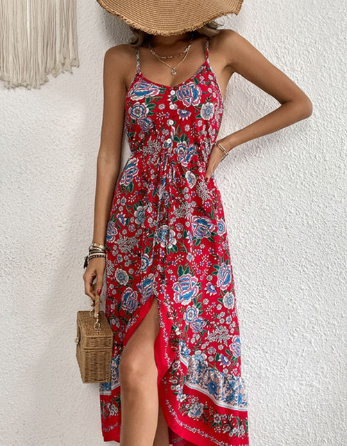 Load image into Gallery viewer, Perfee Bohemian Decorative Button Spaghetti Strap Dress
