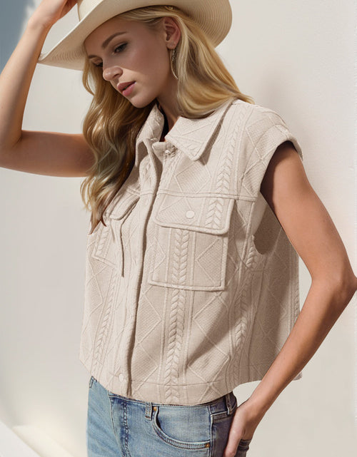 Load image into Gallery viewer, Double Take Snap Down Texture Crop Vest
