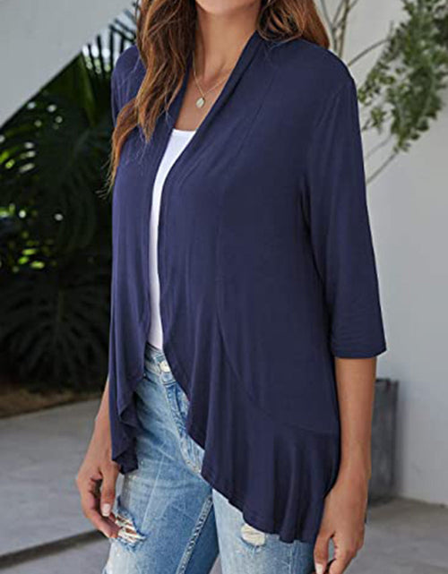 Load image into Gallery viewer, Open Front Ruffle Trim Cardigan
