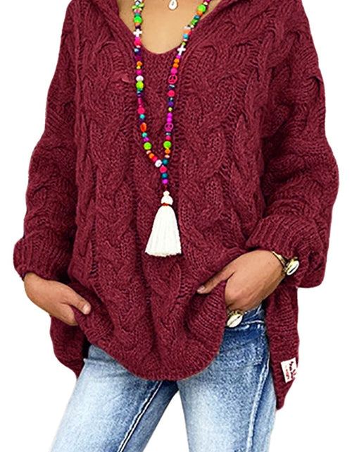 Load image into Gallery viewer, Cable-Knit Hooded Sweater
