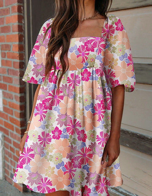 Load image into Gallery viewer, Printed Square Neck Half Sleeve Mini Dress
