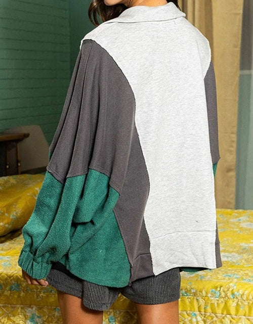 Load image into Gallery viewer, High-Low Exposed Seam Contrast Long Sleeve Sweatshirt
