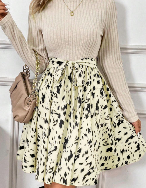 Load image into Gallery viewer, Printed Tie Waist Mock Neck Long Sleeve Dress
