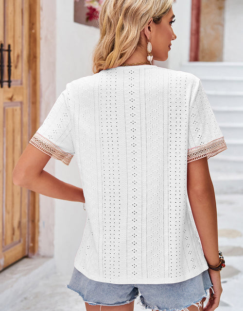Load image into Gallery viewer, Eyelet V-Neck Short Sleeve T-Shirt
