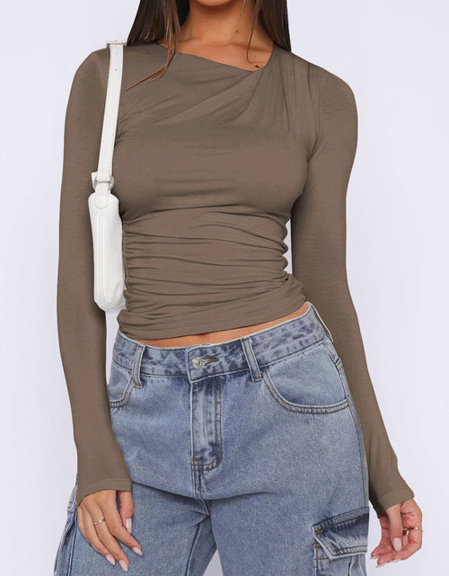 Load image into Gallery viewer, Ruched Asymmetrical Neck Long Sleeve T-Shirt
