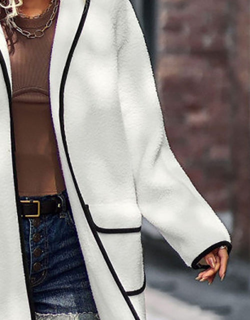 Load image into Gallery viewer, Full Size Contrast Trim Long Sleeve Coat with Pockets
