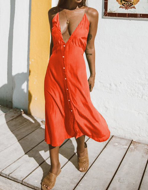 Load image into Gallery viewer, Buttoned Plunge Midi Cami Dress
