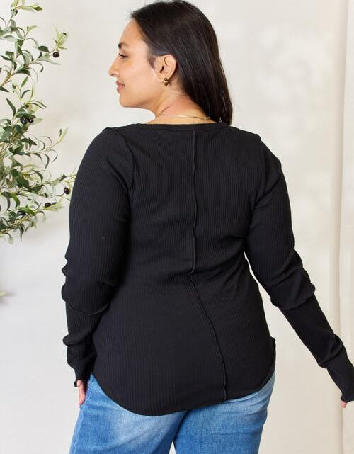 Load image into Gallery viewer, Culture Code Full Size Ribbed Round Neck Long Sleeve Top
