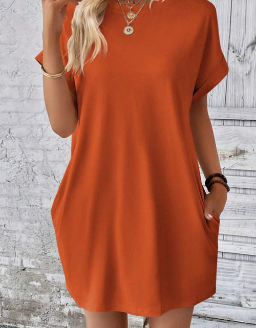 Load image into Gallery viewer, Pocketed Round Neck Short Sleeve Dress
