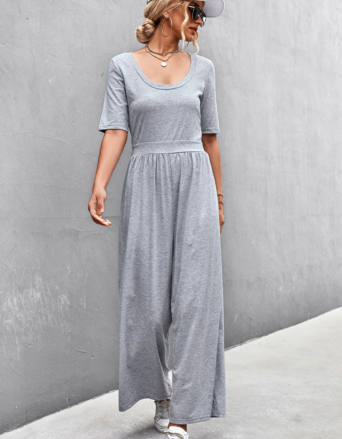 Load image into Gallery viewer, Scoop Neck Half Sleeve Wide Leg Jumpsuit
