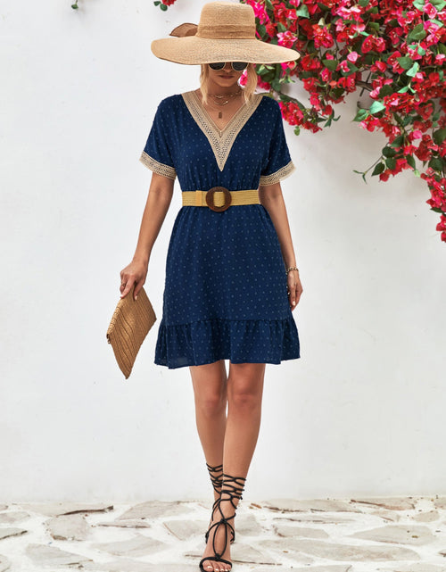 Load image into Gallery viewer, Contrast V-Neck Short Sleeve Mini Dress

