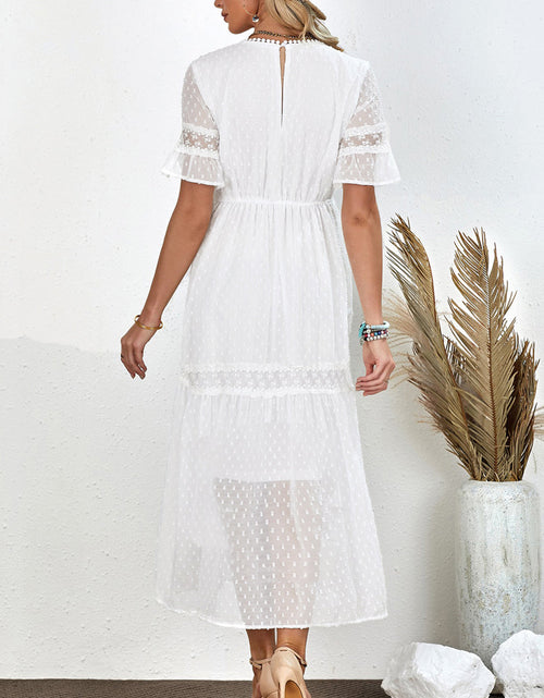 Load image into Gallery viewer, Swiss Dot V-Neck Short Sleeve Midi Dress
