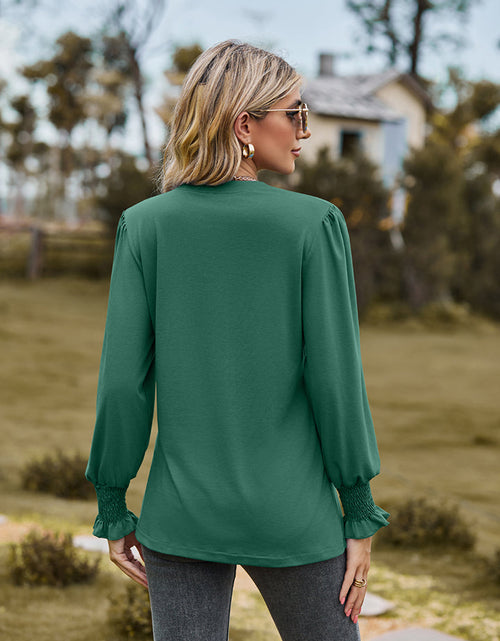 Load image into Gallery viewer, Notched Neck Flounce Sleeve Blouse

