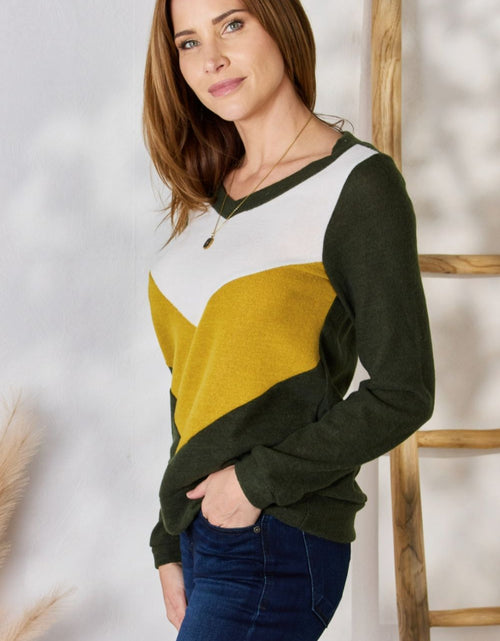 Load image into Gallery viewer, Hailey &amp; Co Full Size Colorblock V-Neck Blouse
