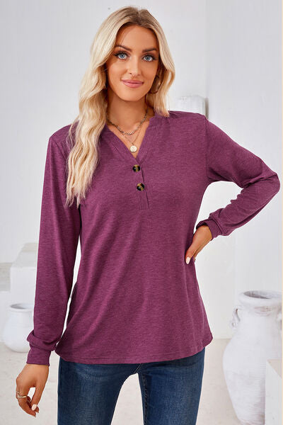 Load image into Gallery viewer, Notched Button Detail Long Sleeve T-Shirt
