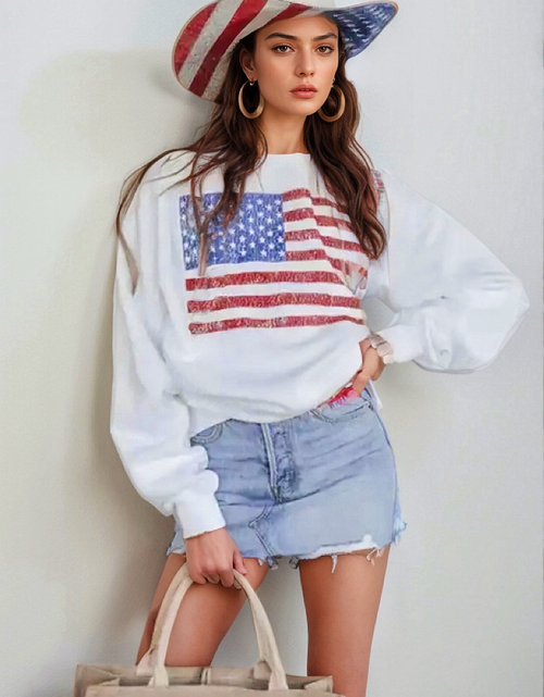 Load image into Gallery viewer, US Flag Round Neck Long Sleeve Sweatshirt
