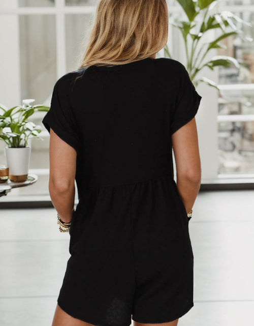 Load image into Gallery viewer, Pocketed V-Neck Short Sleeve Romper
